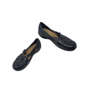 Y2K Clarks Bendables Leather Mary Janes 9.5 Black Flats Dark Academia Comfort
